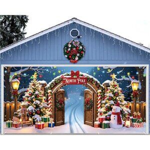 Christmas Door Banner Decoration Magnetic Garage Door Covers Large Christmas